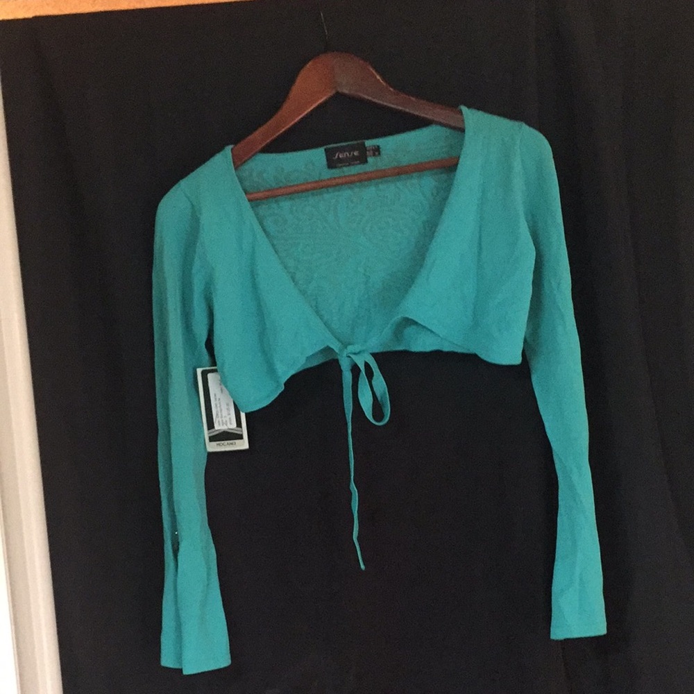 💕💕2XHost Pick💕💕⬇️Blue front tie long sleeve cropped shrug